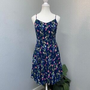 OLD NAVY BLUE FLOWY SUMMER MINI DRESS PINK GREEN FLORAL COTTAGE BOHO CASUAL